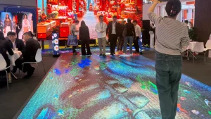 People walk on Interactive LED Floor